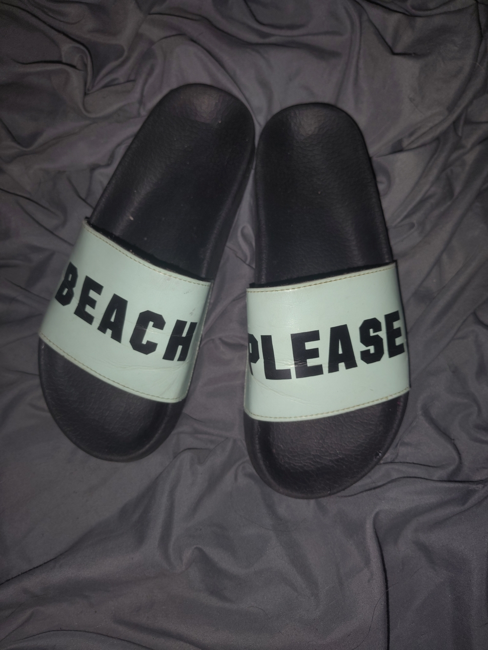Victoria's Secret Black and Mint "Beach Please" Slide Sandals